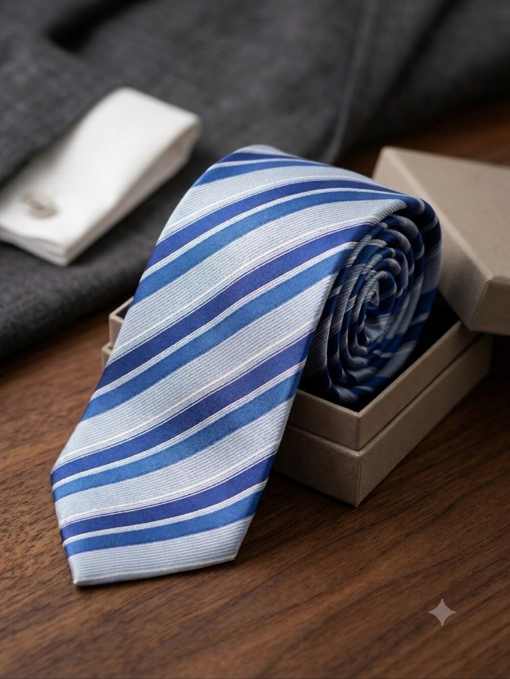 Classic Blue and Light Blue Striped Men's Silk Tie